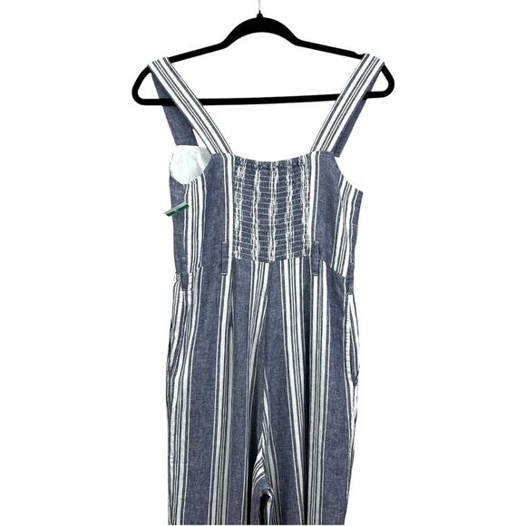 Rails Women Linen Blend Jumpsuit Harper Striped Smocked Pockets Blue White XXS - Picture 6 of 6